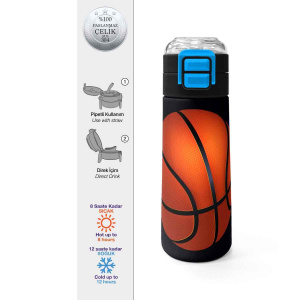 Coral High Basketbol Desenli Çelik Termos Matara 500 Ml 31795