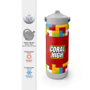 Coral High Blok Desenli Çelik Termos Matara 650 Ml 38392