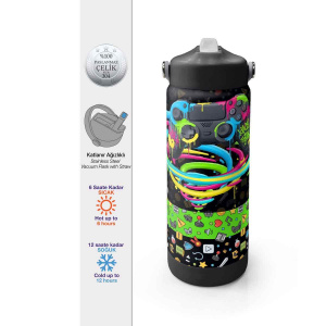 Coral High Oyun Desenli Çelik Termos Matara 650 Ml 38340