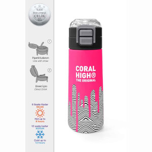 Coral High Pembe Siyah Beyaz Desenli Çelik Termos Matara 500 ml 31878
