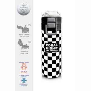 Coral High Siyah Beyaz Dama Desenli Çelik Termos Matara 500 ml 31877