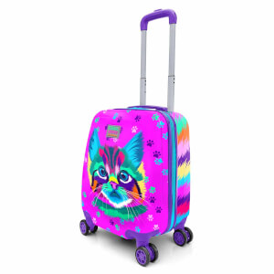 Coral High Kedi Desenli Çekçekli Valiz 