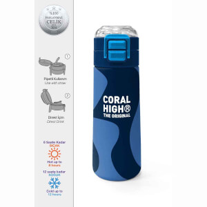 Coral High Lacivert Mavi Desenli Çelik Termos Matara 500 ml 31888