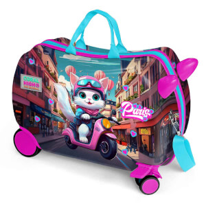Coral High Motorlu Kedi Desenli Otur-Çek Valiz