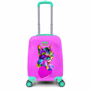 Coral High Renkli Kedi Desenli Çekçekli Valiz