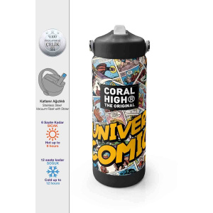Coral High Çizgi Roman Desenli Çelik Termos Matara 650 Ml 38315