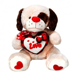 Oturan Kalpli ve Kurdelalı Peluş Köpek 42 cm.