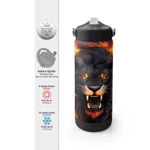 Coral High Siyah Aslan Desenli Çelik Termos Matara 650 Ml 38391