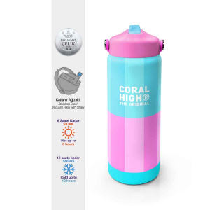 Coral High Turkuaz Pembe Çizgili Çelik Termos Matara 650 ml 38381