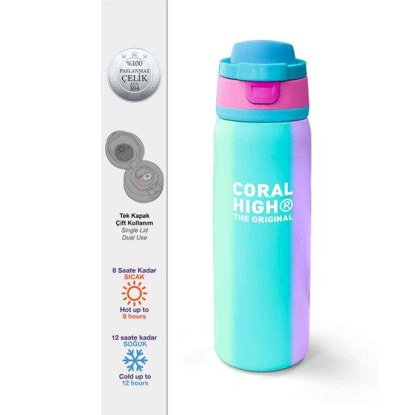 Coral High Renkli Çizgili Desenli Çelik Termos Matara 800 Ml 38519