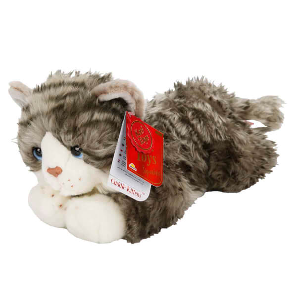 Yatan Gri Peluş Kedi 32 cm