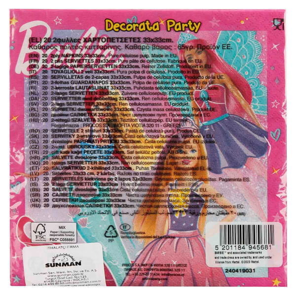 Barbie Fantasy Desenli Peçete 20’li 