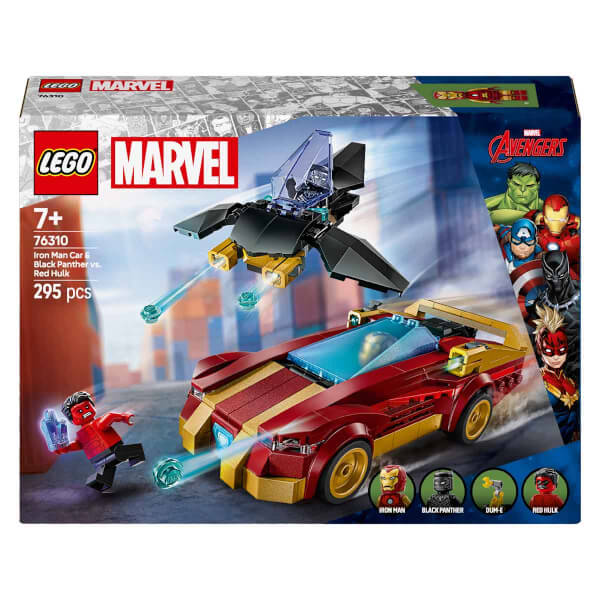 LEGO Marvel Iron Man Arabası ile Black Panther, Red Hulk’a Karşı 76310 - 7 Yaş ve Üzeri Süper Kahraman Seven Çocuklar için Minifigür İçeren Yaratıcı Oyuncak Yapım Seti (295 Parça)