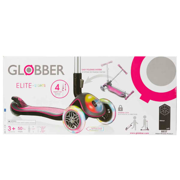 Globber Elite Deluxe 3 Tekerlekli Katlanabilir Işıklı Pembe Scooter