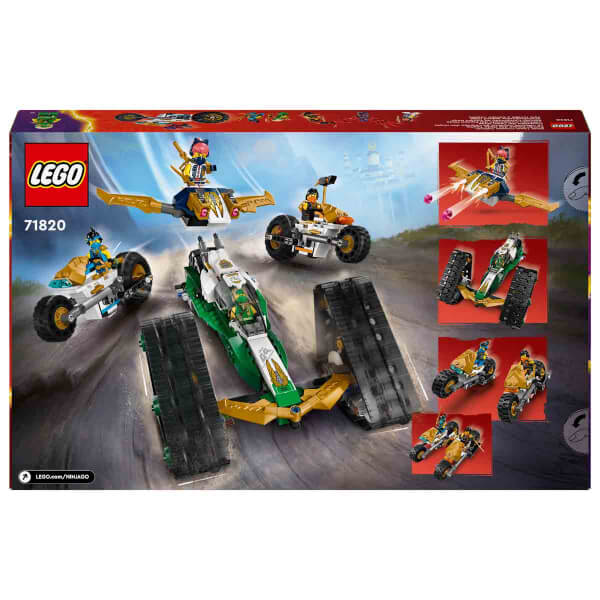 LEGO NINJAGO Ninja Ekibi Kombo Araç 71820 – 9 Yaş ve Üzeri İçin Planör, Yarış Arabası ve 2 Motosiklet İçeren 4’ü 1 Arada Yaratıcı Oyuncak Yapım Seti (576 Parça)