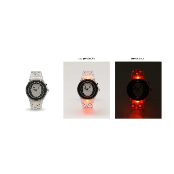 Penguen LED Işıklı Analog Kol Saati