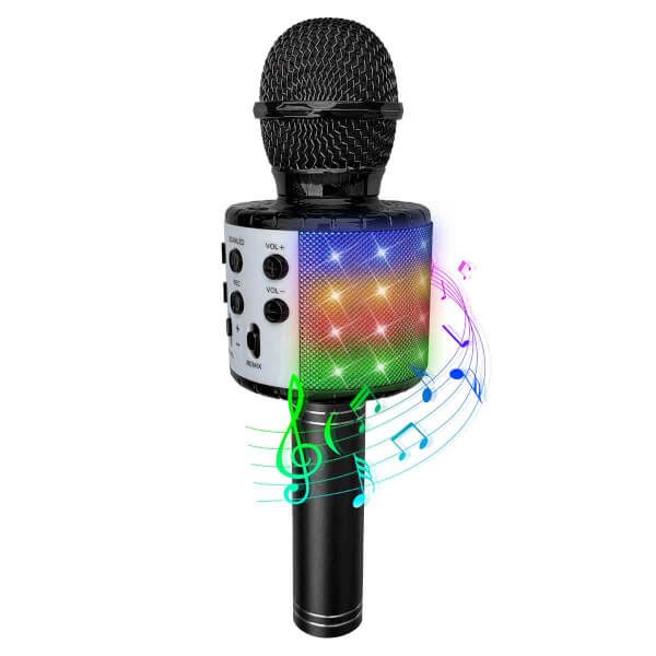 USB Şarjlı Işıklı ve Hoparlörlü Karaoke Mikrofonu Siyah