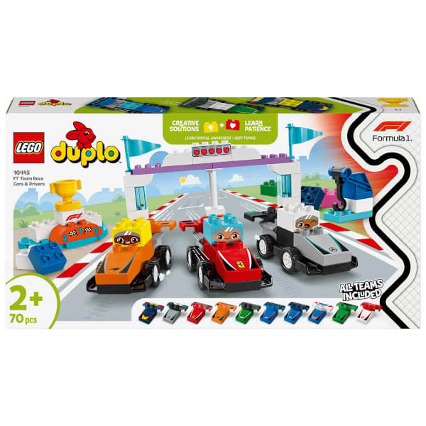 LEGO DUPLO Kasabası F1 Takımı Yarış Arabaları ve Sürücüler 10445 - 2 Yaş ve Üzeri Küçük Çocuklar İçin Eğitici Oyuncak Yapım Seti (70 Parça)