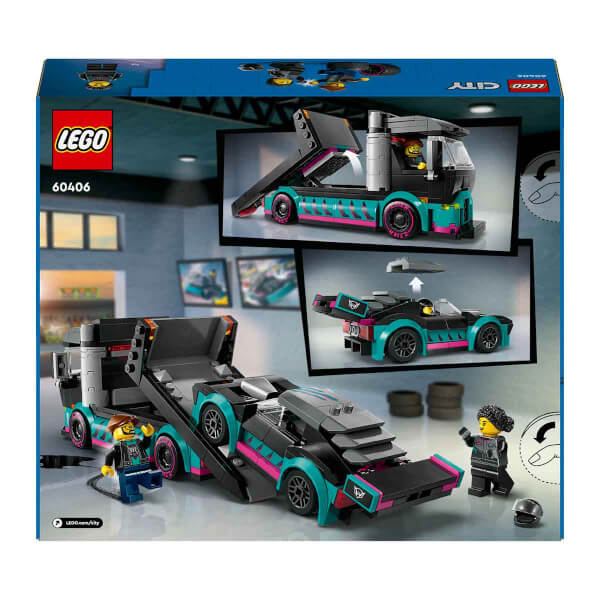 LEGO® City Yarış Arabası ve Araba Taşıyıcı Kamyon 60406 - 6 Yaş ve Üzeri Çocuklar için Yaratıcı Oyuncak Yapım Seti (328 Parça)