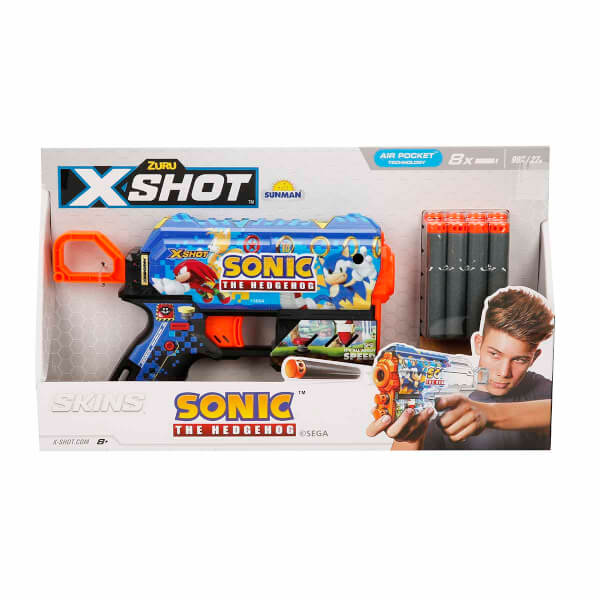 X-Shot Skins Flux Sonic The Hedgehog 8 Mermili Sünger Dart Atan Silah 21 cm