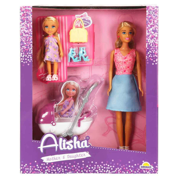 Alisha Mother &amp; Daughter Mutlu Gezinti - Pembe-Mavi Elbiseli Alisha Bebek