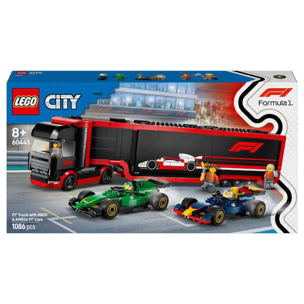 LEGO City RB20 ve AMR24 F1 Arabalı F1 Kamyonu 60445 - 8 Yaş ve Üzeri Çocuklar için Yarış Arabası İçeren Yaratıcı Oyuncak Yapım Seti (1086)