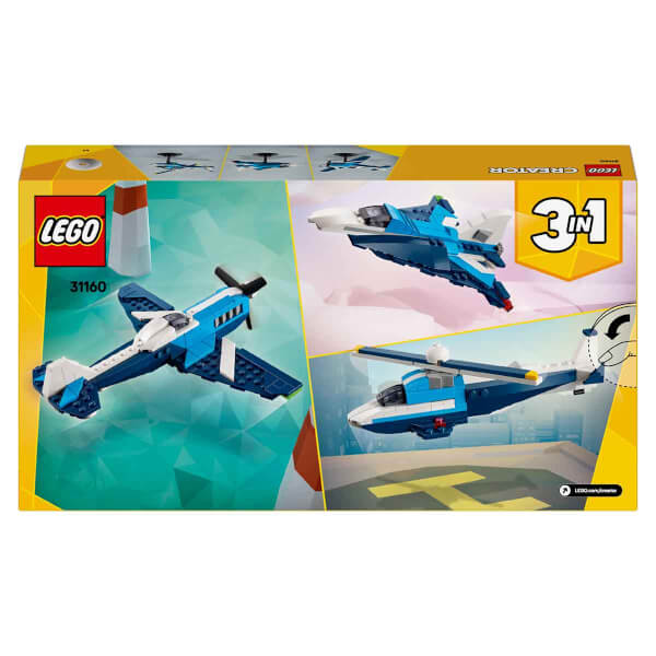 LEGO Creator 3’ü 1 Arada Uçak: Yarış Uçağı 31160 - 7 Yaş ve Üzeri Çocuklar için Jet veya Helikoptere Dönüşebilen Yaratıcı Oyuncak Yapım Seti (178 Parça)