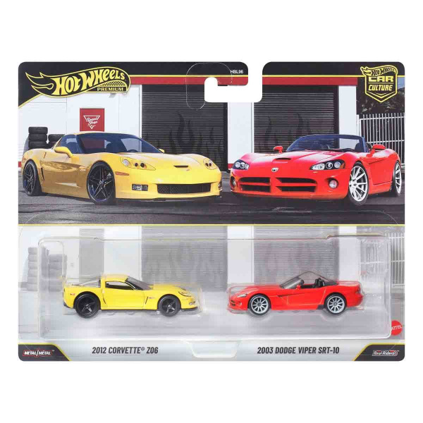 1:64 Hot Wheels Premium Car Culture 2'li Paket HBL96 - Jhw54 2012 Corvette Z06 Ve 2003 Dodge Viper Srt-10