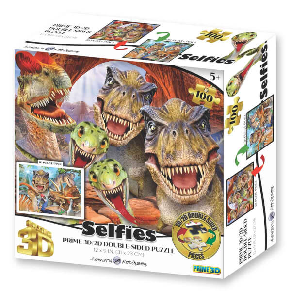 Prime 3D/2D 100 Parça Çift Taraflı Puzzle: Dinozorlar Selfie 