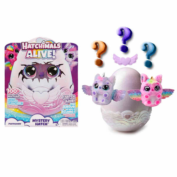 Sesli ve Işıklı Hatchimals Alive Mystery Hatch Pufficorn İnteraktif Peluş Sürpriz Yumurta