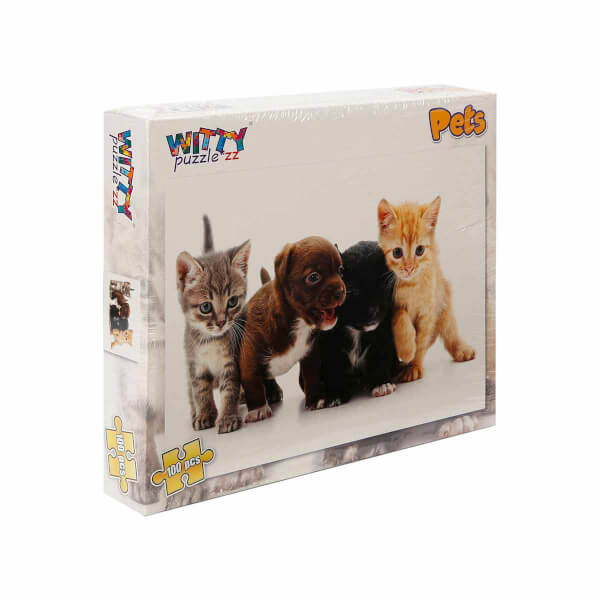 100 Parça Puzzle: Yavru Kediler ve Köpekler