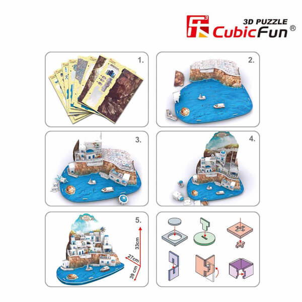 129 Parça 3D Puzzle: Santorini Adası Yunanistan