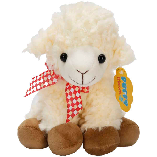 Oturan Peluş Kuzu 24 cm - Kırmızı Kurdeleli
