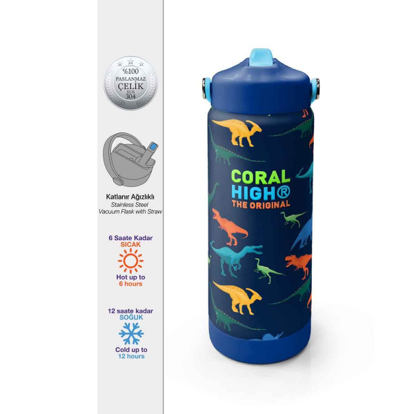 Coral High Dinozor Desenli Çelik Termos Matara 650 Ml 38386