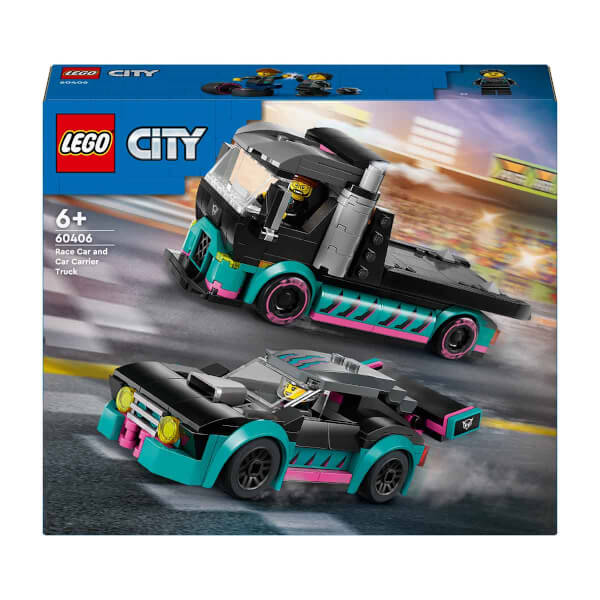 LEGO® City Yarış Arabası ve Araba Taşıyıcı Kamyon 60406 - 6 Yaş ve Üzeri Çocuklar için Yaratıcı Oyuncak Yapım Seti (328 Parça)