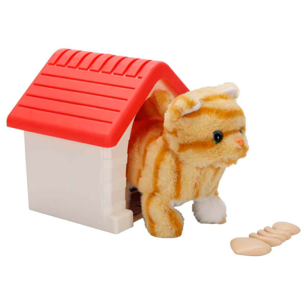 Sesli ve Hareketli Kulübeli Sevimli Peluş Kedi
