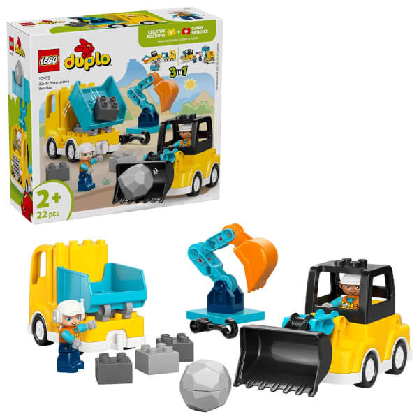 LEGO DUPLO Kasabası 3'ü 1 Arada İnşaat Araçları 10475 - 2 Yaş ve Üzeri Çocuklar için Yaratıcı Oyuncak Yapım Seti (22 Parça)