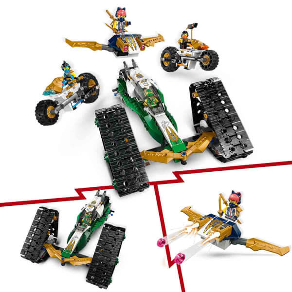 LEGO NINJAGO Ninja Ekibi Kombo Araç 71820 – 9 Yaş ve Üzeri İçin Planör, Yarış Arabası ve 2 Motosiklet İçeren 4’ü 1 Arada Yaratıcı Oyuncak Yapım Seti (576 Parça)