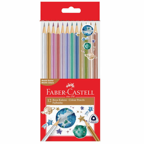 Faber-Castell Metalik Renkler Üçgen Kuru Boya Kalemi 12’li