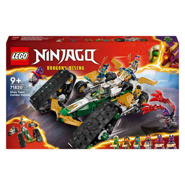 LEGO NINJAGO Ninja Ekibi Kombo Araç 71820 – 9 Yaş ve Üzeri İçin Planör, Yarış Arabası ve 2 Motosiklet İçeren 4’ü 1 Arada Yaratıcı Oyuncak Yapım Seti (576 Parça)