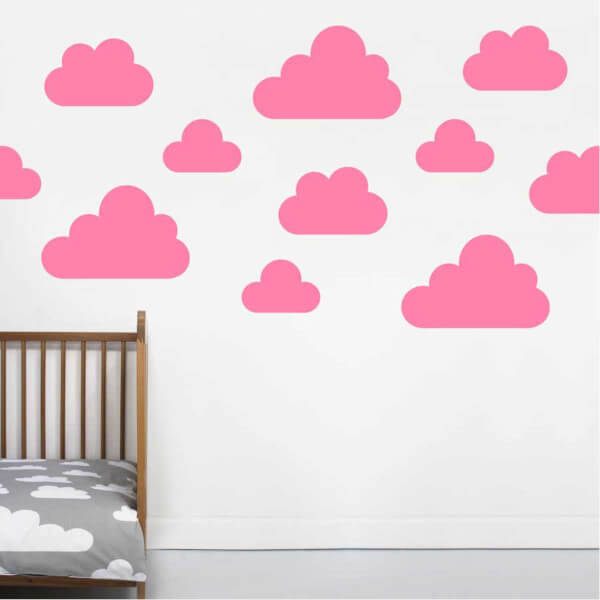 BugyBagy Pembe Duvar Sticker Karışık Bulutlar 148 Adet