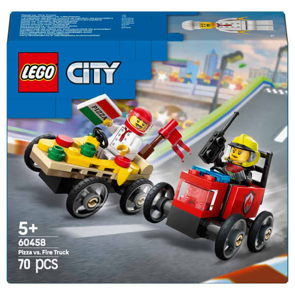 LEGO City Pizza Arabası İtfaiye Kamyonuna Karşı Yarış Arabası Paketi 60458 - 5 Yaş ve Üzeri Çocuklar için Yaratıcı Oyuncak Yapım Seti (70 Parça)