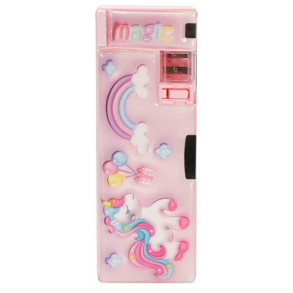 Bear &amp; Deer Unicorn Desenli Kalemtıraşlı Kalem Kutusu BD-KCS233 - Pembe