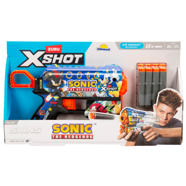 X-Shot Skins Flux Sonic The Hedgehog 8 Mermili Sünger Dart Atan Silah 21 cm - Mega Sonic