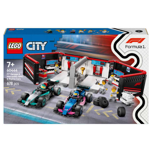 LEGO City F1 Garajı ve Mercedes-AMG ve Alpine Arabaları 60444 - 7 Yaş ve Üzeri Çocuklar için Yarış Arabası İçeren Yaratıcı Oyuncak Yapım Seti (678 Parça)