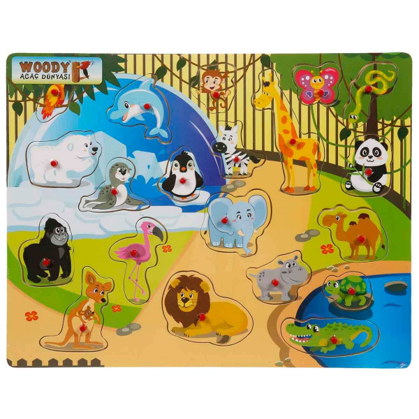 Woody Ahşap Hayvanlar Alemi Tutmalı Puzzle 20 Parça