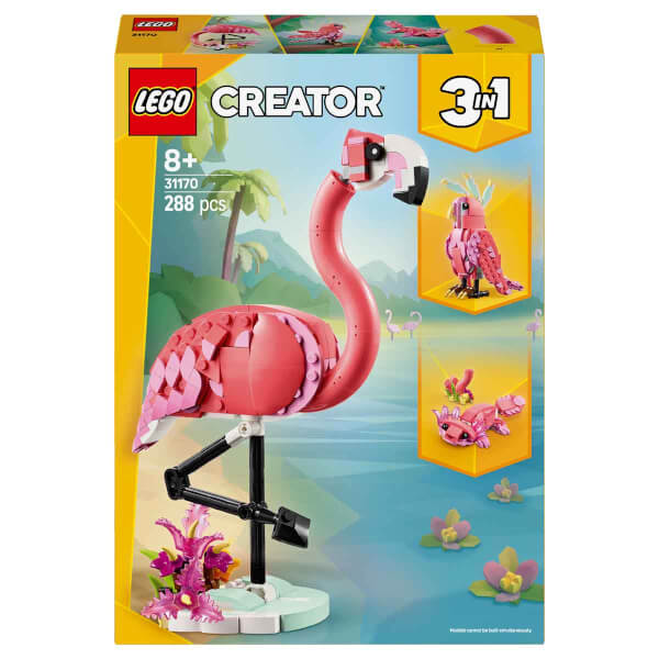 LEGO Creator 3’ü 1 Arada Vahşi Hayvanlar: Pembe Flamingo 31170 - 8 Yaş ve Üzeri Çocuklar için Kakadu Papağanı veya Aksolotl’a Dönüşebilen Yaratıcı Oyuncak Yapım Seti (288)