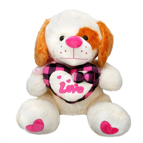 Oturan Kalpli ve Kurdelalı Peluş Köpek 42 cm.