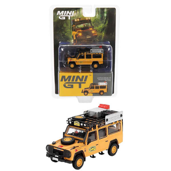 ミニカー MINIGT LandRoverDefender Pickup&Trailer 1:64 Mini GT Land Rover Defender 110 1989 Camel Trophy Amazon Team