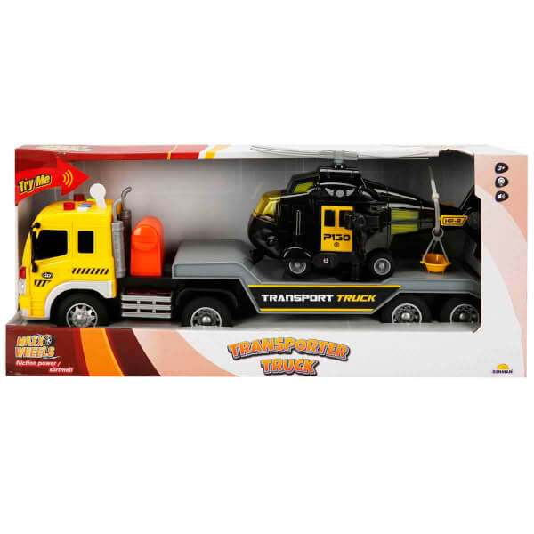 1:16 Maxx Wheels Sesli ve Işıklı Sürtmeli Transporter Tır 40 cm - Siyah Helikopter